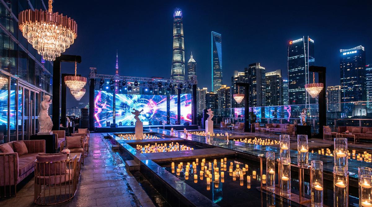 小马拉大车传媒城市夜景航拍传媒顶层派对实录